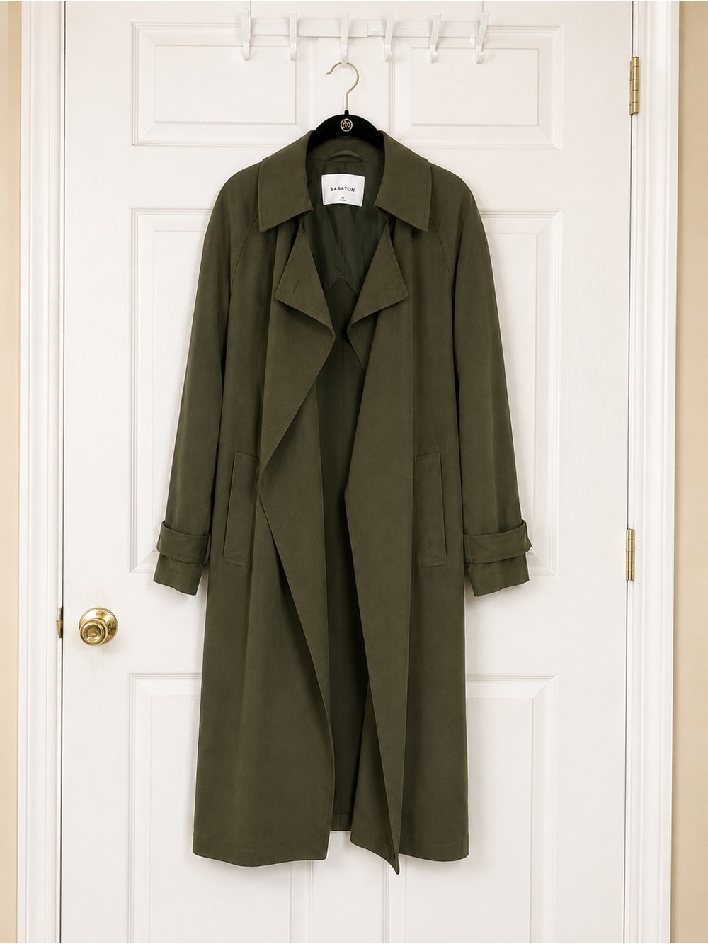 Babaton Olive Trench Coat with Draped Front